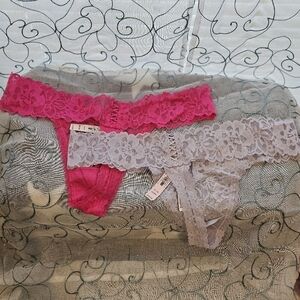 2 Victoria's Secret Thong Panties Lacie Panty Lace Up Strappy Pink Extra Large